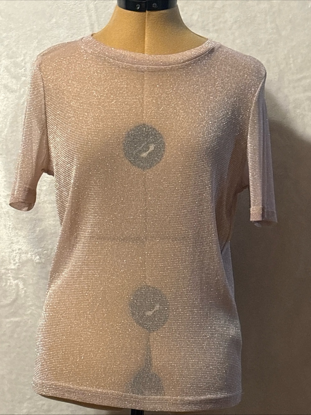 Dazy Metallic Sheer Short-Sleeve Blouse in Blush Pink